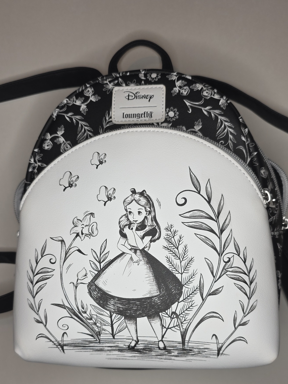 Loungefly Black & White Alice in Wonderland Mini Backpack